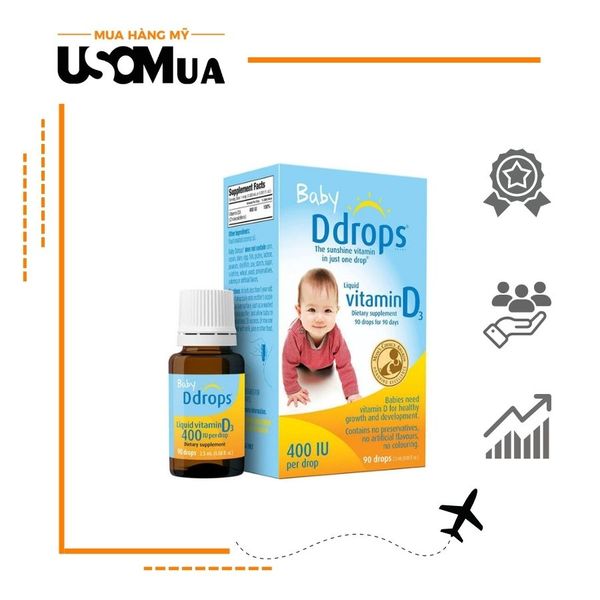 Siro Nhỏ Giọt Vitamin D3 Baby DDROPS Liquid 400IU