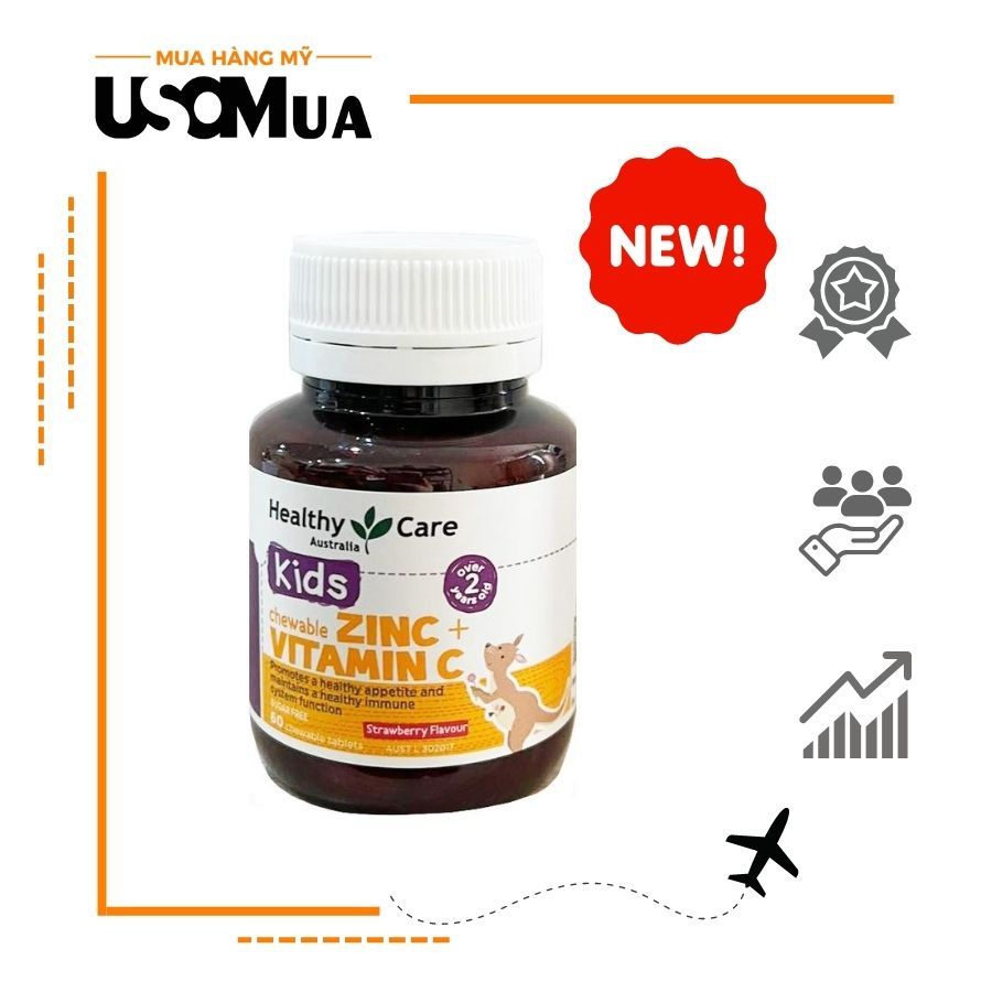 Viên Nhai Tăng Sức Đề Kháng HEALTHY CARE Úc ZinC + Vitamin C