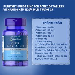 Viên Uống Kẽm Ngừa Mụn PURITAN'S PRIDE ZinC For Acne Skin Formula