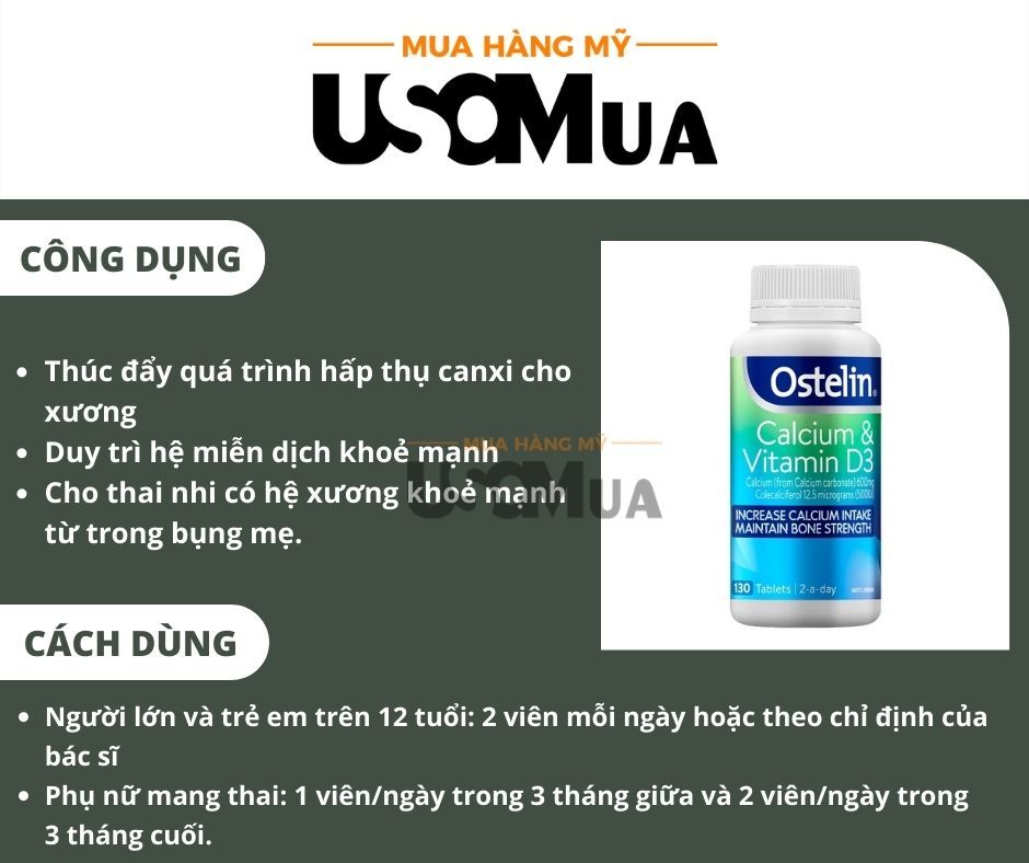 Viên Uống Bổ Sung Canxi Úc OSTELIN Calcium & Vitamin D3