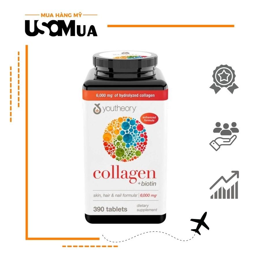 Viên Uống Collagen YOUTHEORY Enhanced Formula Collagen Biotin 6000mg