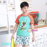  Đồ Bơi Cho Bé Trai Tay Ngắn Họa Tiết Dễ Thương Kèm Nón (30kg - 50kg) 