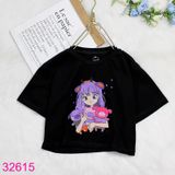 Áo Thun Croptop Bé Gái Tay Ngắn In Cô Gái Dễ Thương (15kg - 45kg)