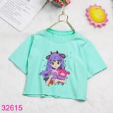 Áo Thun Croptop Bé Gái Tay Ngắn In Cô Gái Dễ Thương (15kg - 45kg)