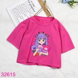 Áo Thun Croptop Bé Gái Tay Ngắn In Cô Gái Dễ Thương (15kg - 45kg)