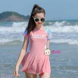 Bộ Bơi Bé Gái Tay Ngắn Váy Liền Kèm Quần M8 (26-45kg)