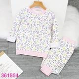 Bộ Cotton Cho Bé Gái Tay Dài Quần Dài Mặc Ấm Ngày Lạnh Nhiều Họa Tiết (5 - 10 tuổi)