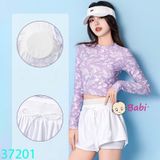 Bộ Bơi Tay Dài Màu Tím Xinh Xắn Size Đại (40 - 55kg)