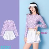 Bộ Bơi Tay Dài Màu Tím Xinh Xắn Size Đại (40 - 55kg)