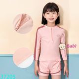Bộ Bơi Bé Gái Tay Dài In Chữ Màu Hồng Cam (30-55kg)