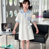 Đầm Suông Cổ Somi Bé Gái Thêu Hoạt Hình Kuromi (30-47kg)