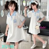 Đầm Suông Cổ Somi Bé Gái Thêu Hoạt Hình Kuromi (30-47kg)
