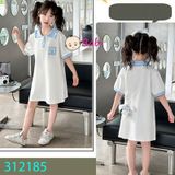 Đầm Suông Cổ Somi Bé Gái Thêu Hoạt Hình Kuromi (30-47kg)