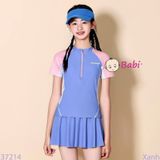 Bộ Bơi Bé Gái Tay Ngắn Giả Váy Chữ SWIMMING (30-55kg)