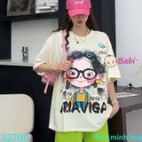 Áo Thun Tay Ngắn Hình Cô Gái Cho Mẹ Và Bé (23kg - 65kg)