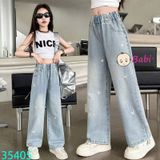 Quần Jean Suông Dài Bé Gái Thêu Trái Tim (26-40kg)