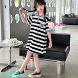 Đầm Suông Cổ Somi Bé Gái Thêu Hoạt Hình Kuromi (30-47kg)