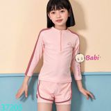Bộ Bơi Bé Gái Tay Dài In Chữ Màu Hồng Cam (30-55kg)