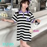 Đầm Suông Cổ Somi Bé Gái Thêu Hoạt Hình Kuromi (30-47kg)