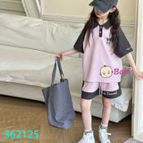 Bộ Bé Gái Cổ Somi Quần Short Thun Thêu Hình Kuromi Dễ Thương (35 - 50kg)