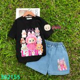 Bộ Jean Đùi Bé Gái In La Bu Bu Dễ Thương (26kg - 75kg)