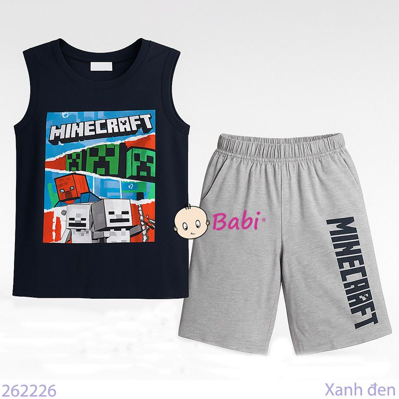 Bộ Thun Bé Trai Sát Nách Quần Lửng Chữ Minecraft (23kg - 45kg)