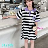 Đầm Suông Cổ Somi Bé Gái Thêu Hoạt Hình Kuromi (30-47kg)