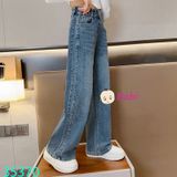 Quần Jean Suông Bé Gái Đính Logo Mặt Cười (30kg - 45kg)