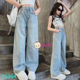 Quần Jeans Suông Dài Bé Gái Thêu Tim (23kg - 45kg)