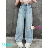 Quần Jeans Suông Dài Bé Gái Thêu Tim (23kg - 45kg)