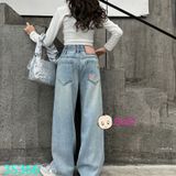 Quần Jeans Suông Dài Thêu Tim Hồng (26kg - 45kg)