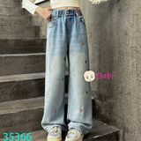 Quần Jeans Suông Dài Thêu Tim Hồng (26kg - 45kg)