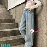 Quần Jeans Suông Dài Thêu Tim Hồng (26kg - 45kg)