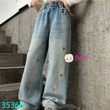 Quần Jeans Suông Dài Thêu Tim Hồng (26kg - 45kg)