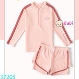 Bộ Bơi Bé Gái Tay Dài In Chữ Màu Hồng Cam (30-55kg)