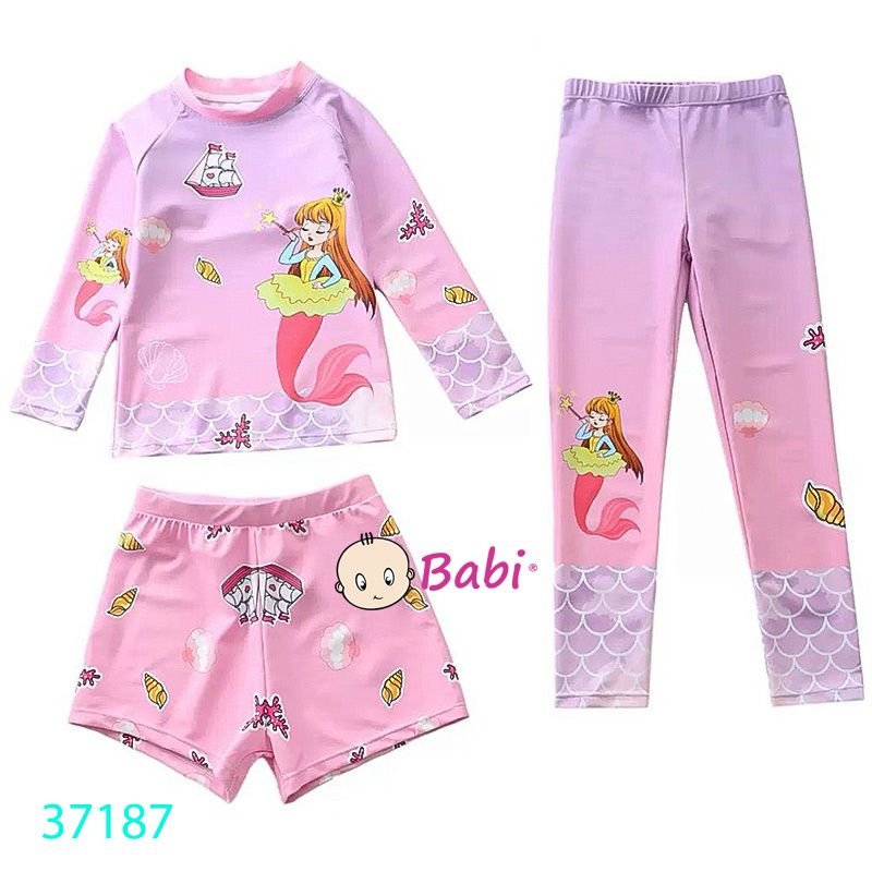  Set 3 Đồ Bơi Cho Bé Gái In Nàng Tiên Cá (26kg-40kg) 