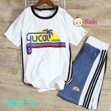 Set Bộ Áo Thun Cotton In Hình Quần Short Jeans Cho Bé Size Đại (50kg - 80kg)