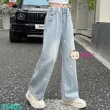 Quần Jean Suông Dài Bé Gái Thêu Trái Tim (26-40kg)
