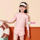 Bộ Bơi Bé Gái Tay Dài In Chữ Màu Hồng Cam (30-55kg)