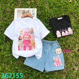 Bộ Jean Đùi Bé Gái In La Bu Bu Dễ Thương (26kg - 75kg)