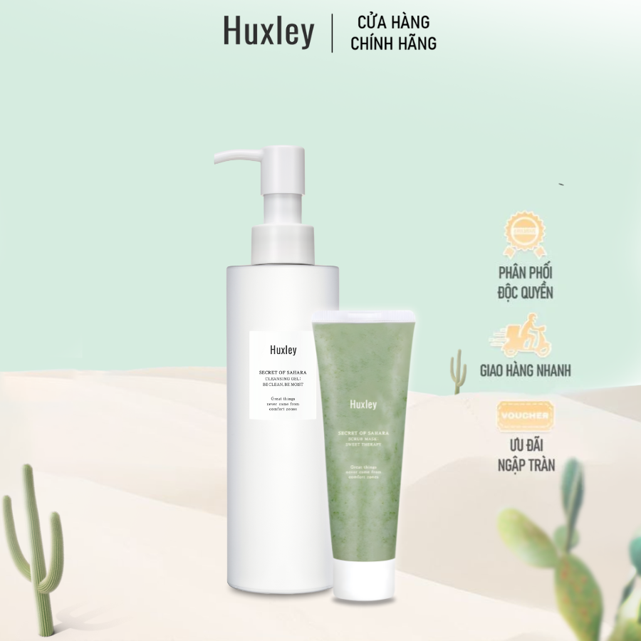 Combo Sạch Sâu cho da mịn màng Huxley Scrub Mask Deluxe 30g và Gel Rửa Mặt Huxley Secret 200ml