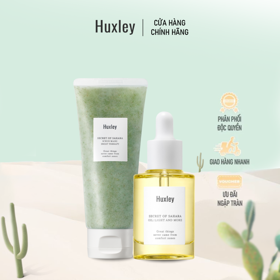 Combo Tẩy Tế Bào Chết Huxley Scrub Mask & Dưỡng Chất Cấp Ẩm Dưỡng Sáng Da Huxley Oil Light And More