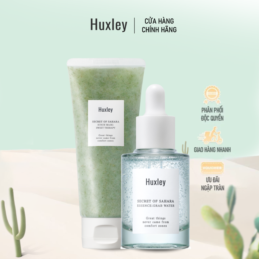 Combo Tẩy Tế Bào Chết Huxley Scrub Mask & Dưỡng Chất Cấp Ẩm Huxley Essence Grab Water (30ml)