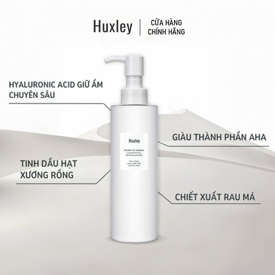 Combo Gel rửa mặt dịu nhẹ Huxley Cleansing Gel & Tinh chất Huxley Secret Of Sahara Esence Grab Water