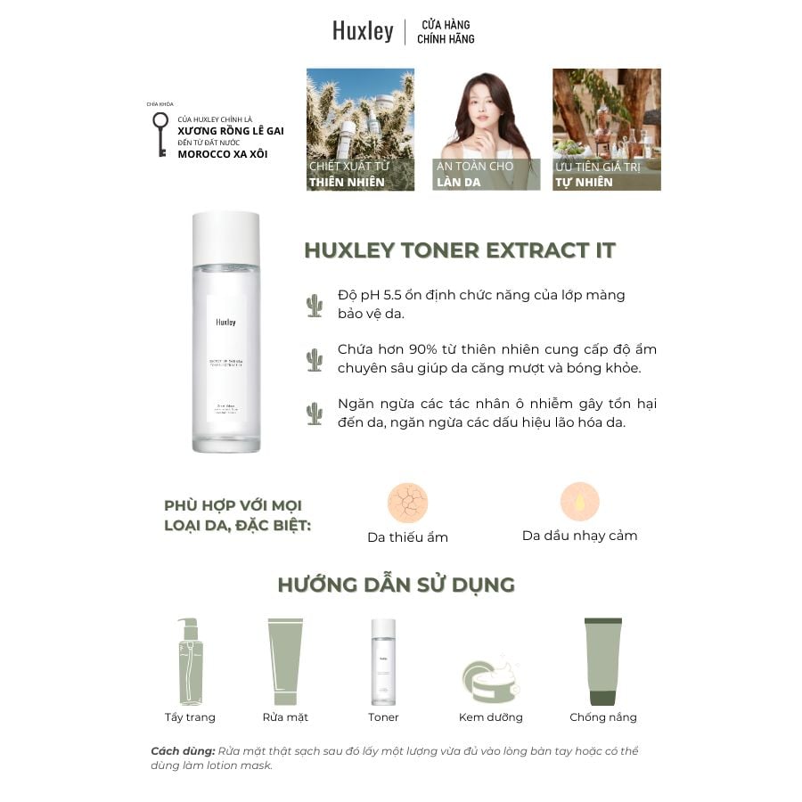 Combo cấp ẩm sâu, làm mát Huxley Toner Extract It 120ml & Huxley Essence Grab Water 30ml
