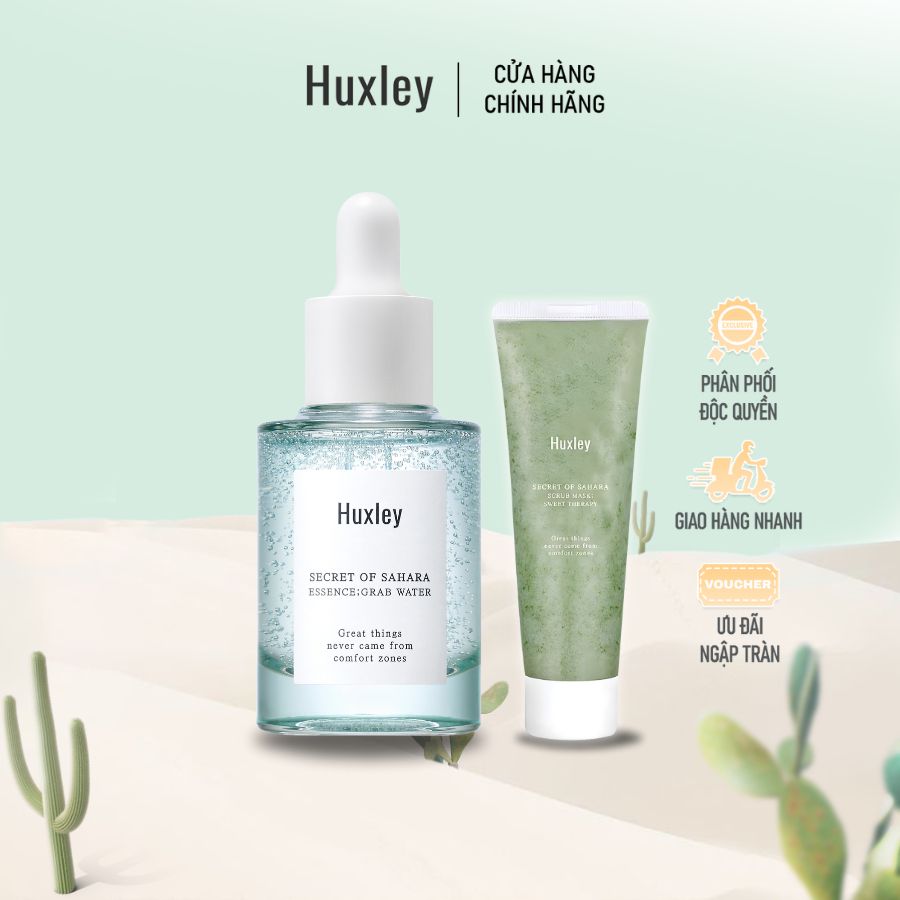 Combo Tẩy Tế Bào Chết Huxley Scrub Mask & Dưỡng Chất Cấp Ẩm Huxley Essence Grab Water (30ml)
