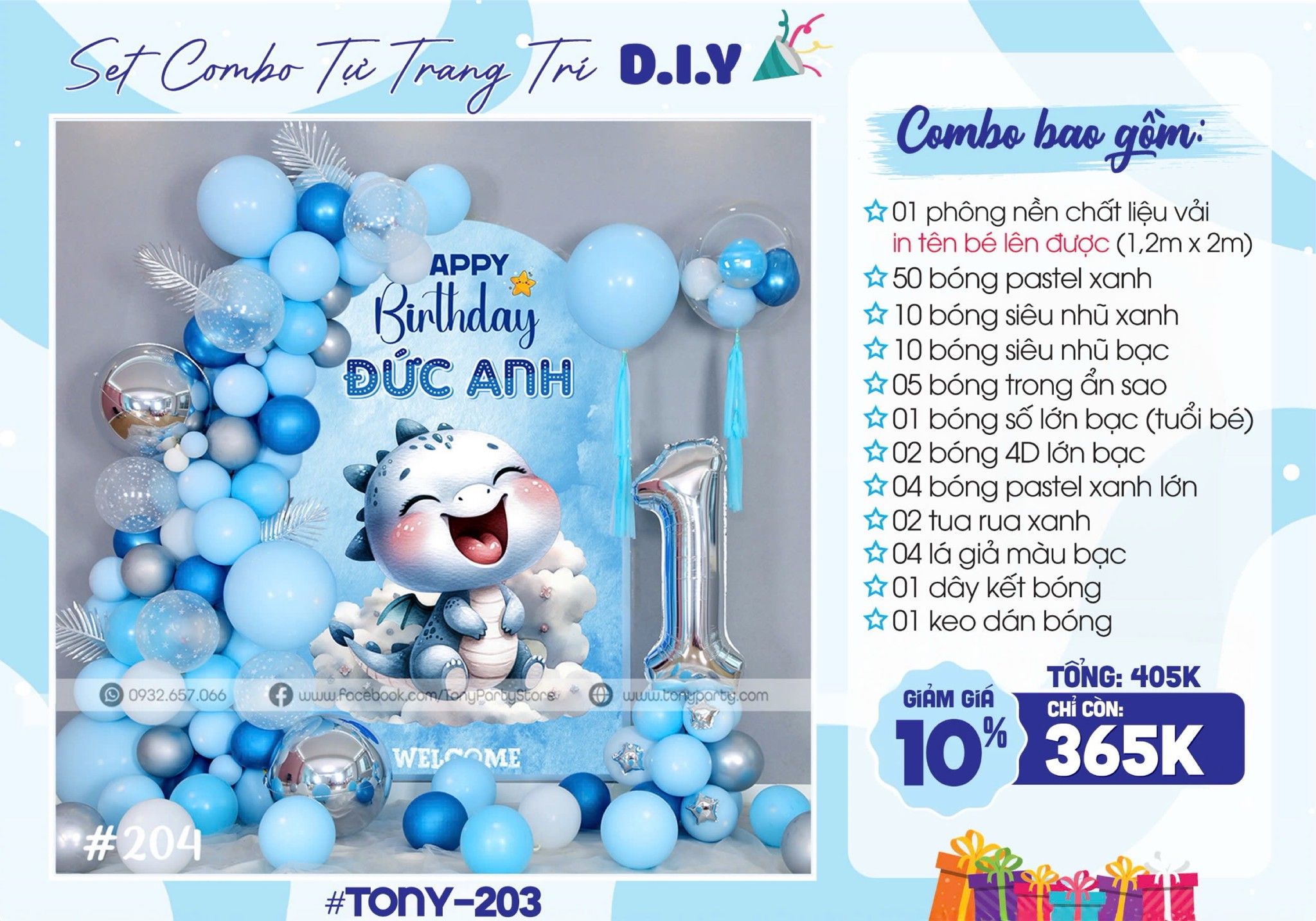 Set Combo Trang Trí Sinh Nhật 203 - Xanh