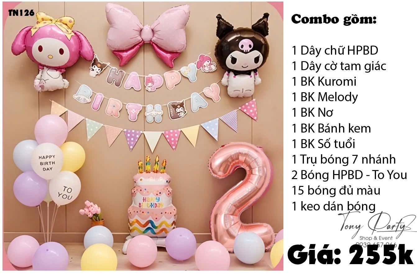 Set Combo Trang Trí Sinh Nhật Kuromi TN 126