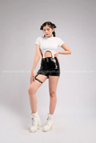 Outfit Phối Sẵn - (Quần Short Da Bóng phối Áo Croptop Móc Trắng)