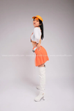 Outfit Phối Sẵn - (Chân Váy Cam phối Bodysuit Trắng Nịt Dù)